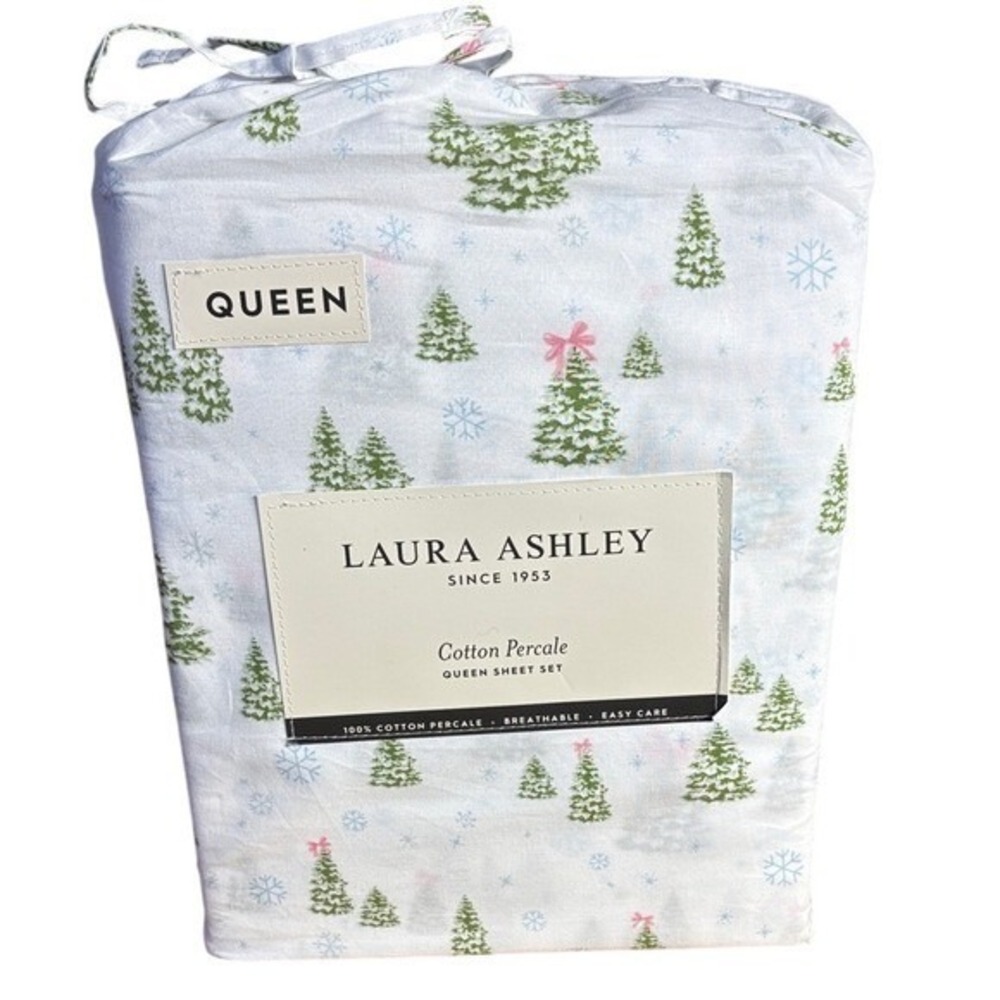 Laura Ashley Queen Sheet Set Floral 4 Piece 100% Cotton Percale Christmas NEW